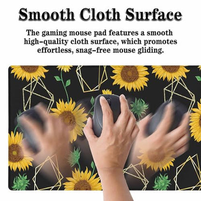 Sunflowers Yellow Mouse Pad Sunflower Gold Geometric Green Leaf Keyboard Mat Large Gaming Mousepad for Desk,Office,Bed 35.4"X15.7" - color: sunflowers yellow