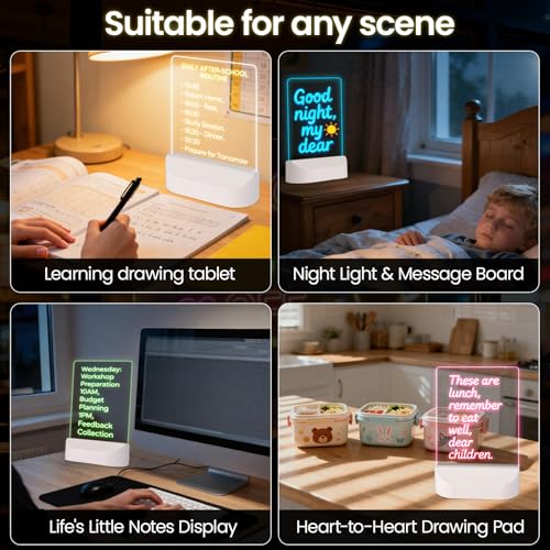 LED Note Board with Colors, Acrylic Dry Erase Board with Light, Light up Dry Erase Board with Stand as a Glow Memo LED Letter Message Board Note Glass LED Board Whiteboard - size: 5.51" x 4.43"