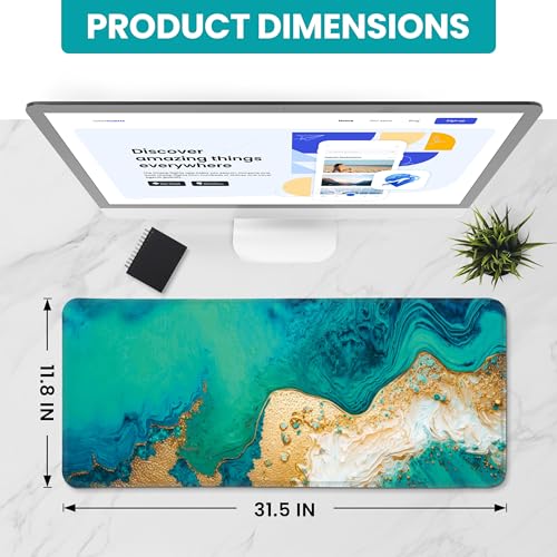 Large Mouse Pad for Desktop, Cute Desk Mat Pad Protector for Work & Gaming, Aesthetic Pretty Anti-Slip Laptop Blotter Cover for Office School Home Supplies, Emerald Shores, 31.5" x 11.8" - color: M-Emerald Shores, size: 31.5L x 11.8W inches