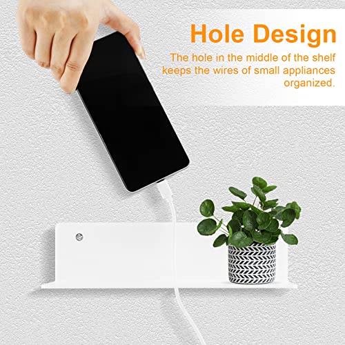 9 Inch Acrylic Floating Shelf No Drill Adhesive Wall Shelf Set of 4 for Funko Pop Storage, Floating Shelves Damage-Free Expand Wall Space for Living Room, Bathroom, Gaming Room, Office - White - color: White