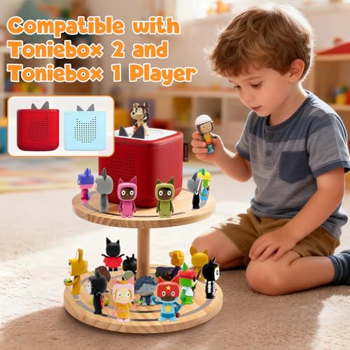 Gieanoo 360° Round ToniesBox Shelf 2-Tier Tonie Figures Organizer for 30-50 Characters Tonies Stand Diaplsy Shelf Compatible with Toniesbox 1 and Toniesbox 2 for Kid's Room - color: 2 Tier