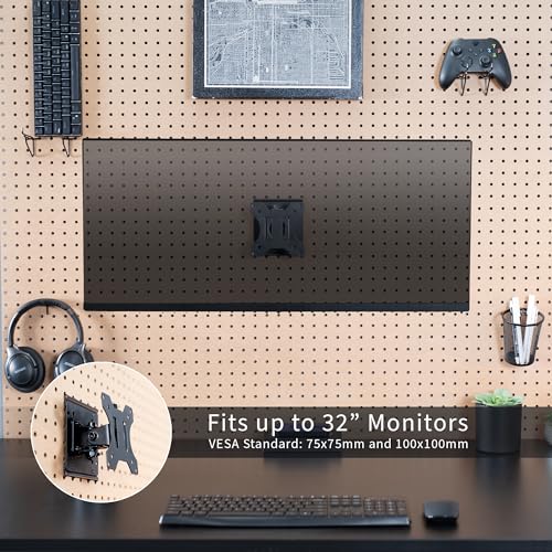VIVO Articulating Single Monitor Pegboard Mount, Fits Screens up to 32 inches and Peg Boards up to 0.25 inches Thick with 1 inch Hole Spacing, Black, Mount-PB1 - size: up to 32" screens, style: Low Profile