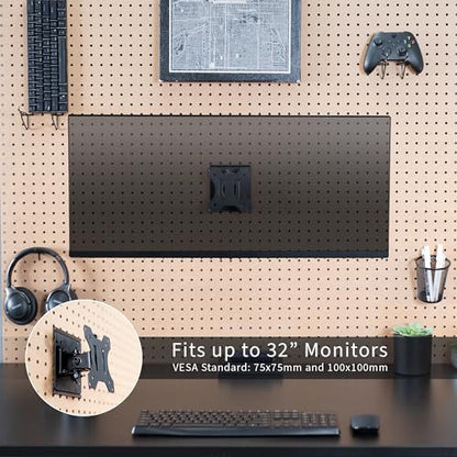 VIVO Articulating Single Monitor Pegboard Mount, Fits Screens up to 32 inches and Peg Boards up to 0.25 inches Thick with 1 inch Hole Spacing, Black, Mount-PB1 - size: up to 32" screens, style: Low Profile