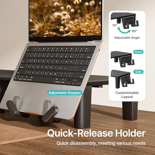 PEGZONE Monitor Stand Riser for Desk, Ergonomic Computer Riser with Storage Drawer, Desktop Shelf Organizer for PC, Laptop, for Home Office