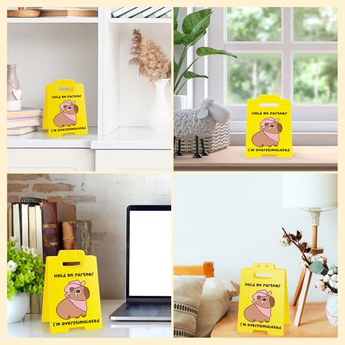Cute Capybara Desk Sign for Office - Funny "I'm Overstimulated" Meme Decor, Novelty Gag Gift for Coworkers, ADHD Anxiety, Social Battery Warning Sign - style: Cute Capybara
