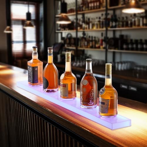 VEVOR LED Lighted Liquor Bottle Display, 1 Tier 40 Inch Wall Mounted Whiskey Rack Stand, 1 Step Commercial Illuminated Home Bar Shelf, Acrylic Drinks Light Shelves with RF Remote & App Control - size: 1 Step 40 Inches