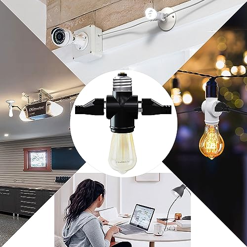 2 Pack, Light Socket to Plug Adapter, Convert E26 Light Socket to 3-Prong Outlet Adapter and Light Bulb Socket (Black) - style: Black