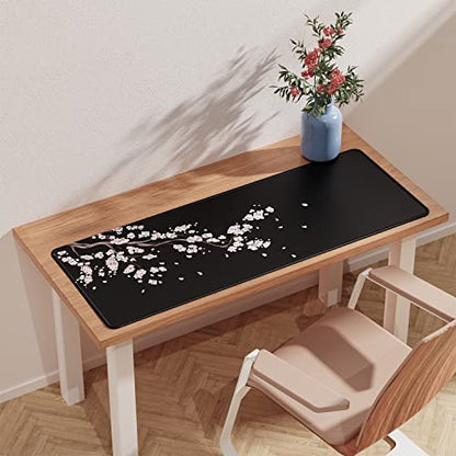 ETZ Japanese Plum Blossoms Black Mouse Pad (31.5 × 11.8 × 0.12 inch) Extended Large Mouse Mat Desk Pad, Stitched Edges Mousepad,Non-Slip Rubber Base,Gaming Mouse Pad XL. - color: Plum Blossom Mouse Pad-1