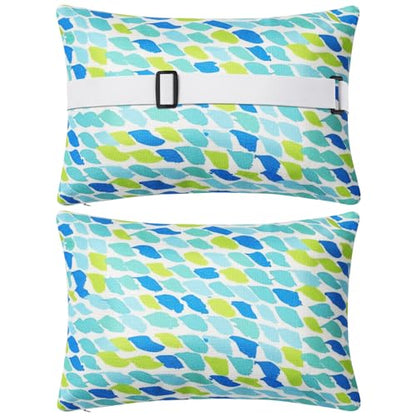 Juexica 2 Pack Chaise Lounge Pillow with Strap Outdoor Waterproof Beach Chair Neck Headrest Pillow Adjustable Elastic Band for Hammock Lumbar Recliner Pillows for Patio Pool Chair(Blue Green Pattern) - style: Blue Green Pattern