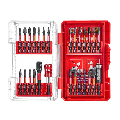 Geinxurn 27Pieces Impact Screwdriver Bits Set, Magnetic S2 Steel Phillips/Slotted/Square/Torx Insert Power Bits Tips, Impact Bit Holder and Impact Socket Adapte with Pink Storage Box Case - style: STKB027-RD