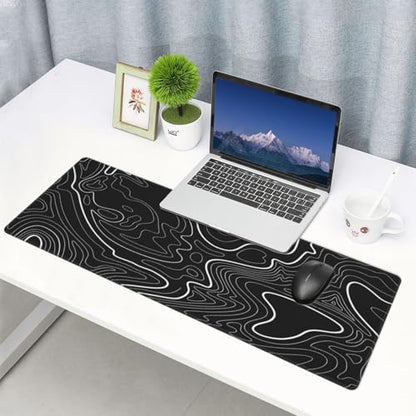 Black Topographic Contour Extended Big Mouse Pad Large,Gaming Mouse Pad Desk Pad,31.5x11.8x0.12 Inch Long Computer Keyboard Mouse Mat Mousepad Non-Slip Base and Stitched Edge for Gaming and Office - color: BlackTopographic Contour, size: 31.5Lx11.8W inche