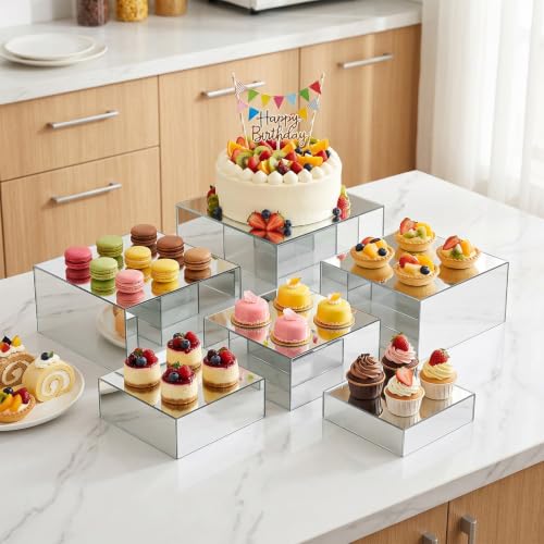 Geelin 6 Pack Acrylic Risers for Display Acrylic Cube Boxes Risers Display Stands with Hollow Bottoms Decorative Stand for Jewelry Candy Table Decor 6 Sizes(Sliver,7 to 12 Inch,Square) - color: Sliver, size: 7 to 12 Inch, style: Square