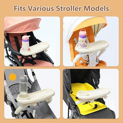 Li&Zhao Universal Stroller Snack Tray 3-in-1 Detachable Stroller Snack Tray Attachment with Secure Phone Holder, Spill-Proof Cup Holders Compartments, Easy-Clean Universal Snack Tray for Stroller - color: D-Beige