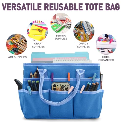 Cupohus Art Organizer Craft Storage Tote Bag with Pockets and Handles, Oxford Fabric Carrying Caddy for Teacher, Officer, Artist, Traveler, and more –Blue - color: Blue