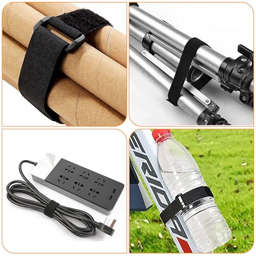 20Ft x 1" Adjustable Cable Straps with 30 Buckles, Hook and Loop Straps, Reusable Nylon Cable Ties for Cord Organiser, Organizer, Cable Tidy, Free Cut Length, Black - size: 20Ft x 1inch