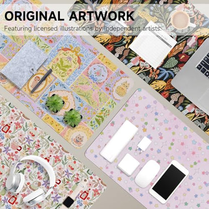 AUPET PU Leather Desk Pad Protector Blotter, Animal 35 x 17in Large Mouse Pad,Cute Office Desk Mat,Waterproof Non-Slip Desk Writing Drawing Pad for Office Home Game (Coffee Dogs) - color: Cat Queen