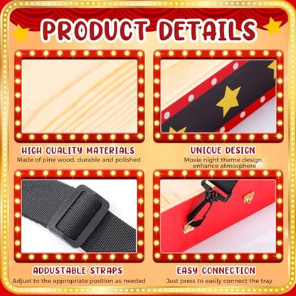 Movie Night Trays with Strap 15 x 10 x 3 Inch Wooden Snack Tray Party Wearable Serving Trays Usherette Popcorn Drink Beverage Carrier for Theater Family Room Film Carnival Prop Supplies(Star) - style: Star