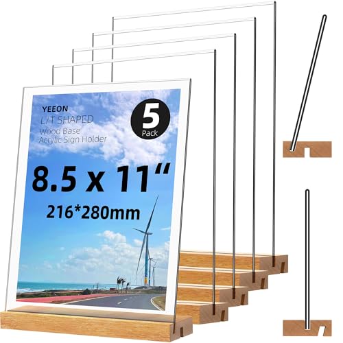 8.5x11 Inch Acrylic Sign Holder with Wooden Base, Desktop Display Stand (8.5x11 5Pack) - size: 8.5x11 5Pack