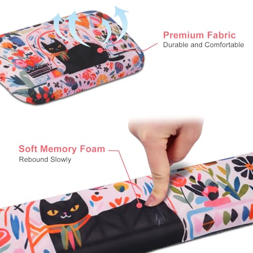 Petmolico Wrist Rest Set with Computer Keyboard Desk Pad,Mouse Wrist Rest,Keyboard Typing Wrist Pad and Cup Coasters,Ergonomic Design for Typing Pain Relief(Black,Cat with Flowers) - color: Rose
