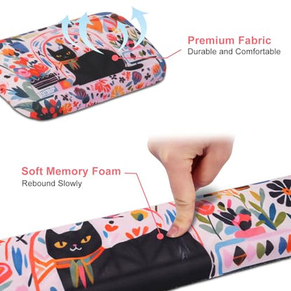 Petmolico Wrist Rest Set with Computer Keyboard Desk Pad,Mouse Wrist Rest,Keyboard Typing Wrist Pad and Cup Coasters,Ergonomic Design for Typing Pain Relief(Black,Cat with Flowers) - color: Rose