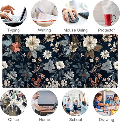 Dark Flower Large Mouse Pad,Gaming Keyboard Desk Pad,Extended Mouse Mat Non-Slip Rubber Base with Stitched Edges for Office Game Home XXL 35.4"x15.7" - color: Dark Flower, size: 35.4L x 15.7W inches