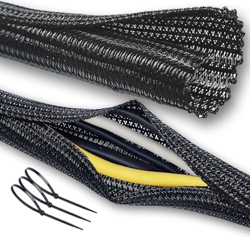 Cable Management Split Wire Loom Sleeve - Cord Hider & Protector for Desk, Pet Chew Proof, Wire Cover Organizer, Flexible Tube for Wires and Cables (3/16 Inch 12FT, Black) - color: Black, size: 3/16"-12FT