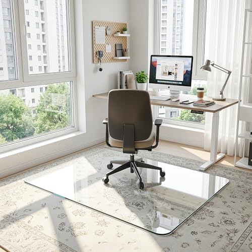 Antok Tempered Glass Chair Mat, 32"x48" Office Chair Mat for Carpet & Hardwood Floors, Heavy Duty 1/5" Desk Chair Mat for Smooth Rolling at Home or Office - size: 32"x48"