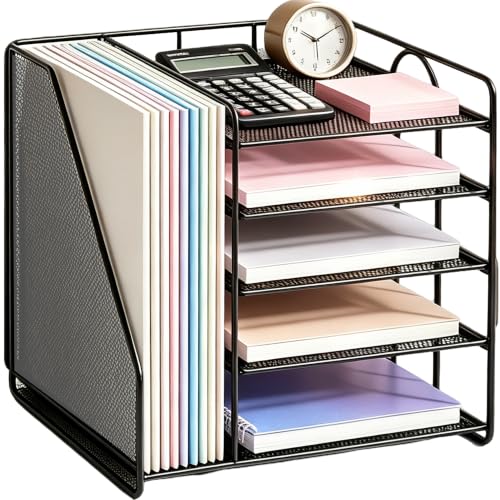 OPNICE 5-Tier Desktop File Paper Organizer, Desk Organizers and Accessories, Office Desk Accessories & Workspace Organizers for Home Office Supplies, Black - color: Black, size: 12.2" x 12.2" x 11"