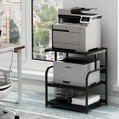 Fannova Printer Stand, 23.6 x18.9 x 30 Inches Large Printer Table with Adjustable Storage Shelf, 3 Tier Rolling Printer Cart with Wheels for Home Office, Stand for Heat Press Mini Fridge, Black - color: Black, size: 23.6"W x 18.9"D x 30"H