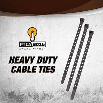 Southwire 8-Inch Heavy Duty Mountable Cable Ties, 90lb Tensile Strength, Universal Easy Zip, 100 pack, Black