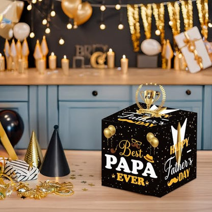 Papa Birthday Money Box for Cash Pull, Happy Birthday Black Gold Boxes Gifts for Money Pull Out Card, for Men, 50Pcs Transparent Bags - color: Black