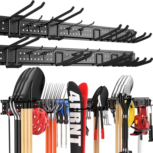 Garage Tool Organizer Wall Mount 99 inches with 18 Adjustable Heavy-Duty Hooks, Garage Organization, Garden Tool Storage Rack, Yard, and Shed, Holds Up to 750 lbs - size: 99" | 6 Panels + 18 Hooks