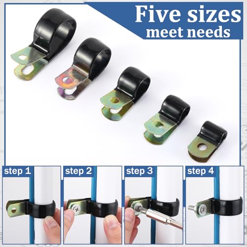 Tandefio 50 Pack Vinyl Coated Cable Clamps Galvanized Steel Cable Metal Wire Rubber Cushioned Insulated Hose Pipe Clamp for Tube Lines Wire Cord Installation(1/2 Inch,14mm) - size: 1/2 Inch (14mm)