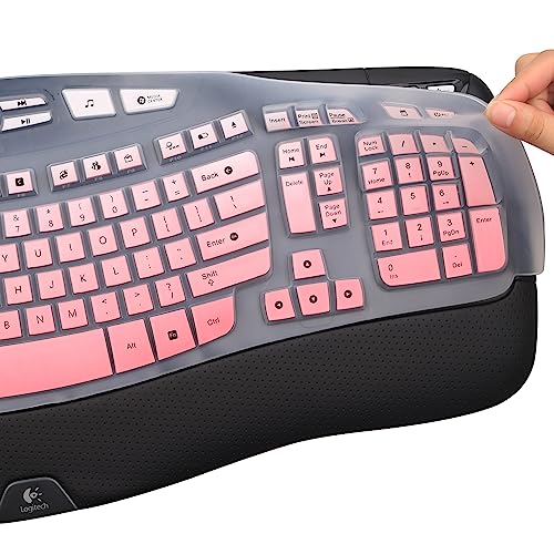 Keyboard Cover for Logitech K350 Wireless Wave & MK570 MK550 Wireless Keyboard, Logitech K350 MK550 MK570 Keyboard Accessories Protective Skin-Rainbow - color: Ombrepink