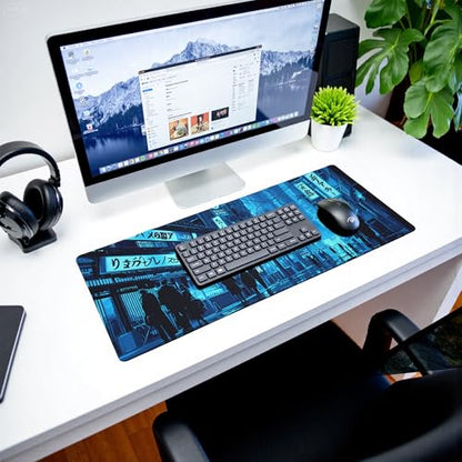 Japanese Gaming Mouse Pad Large Desk Mat Extended Keyboard Streets Mouse Pad Anime Mousepad with Non-Slip Base and Stitched Edge Mouse Mat Desk Pad 31.5 x 11.8 Mouse Pads for Desk Home Office Gaming - color: Japanese Streets