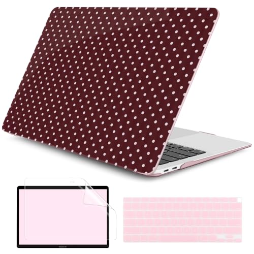 DONGKE Case for MacBook Air 13 Inch (2021-2018 Models A2337 M1/A2179/A1932), Burgundy Polka Dots Hard Shell Case with Keyboard Protector, Compatible with Retina Display and Touch ID - color: Burgundy Polka Dots