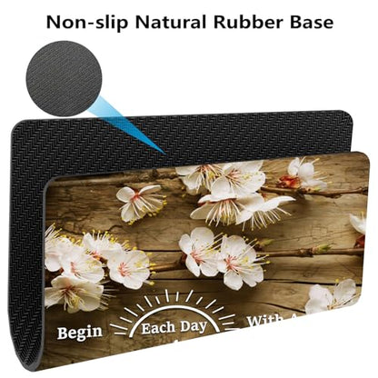 Plum Blossoms Mouse Pad, Begin Each Day with A Grateful Heart Desk Mat | Inspirational Quote White Flowers Rustic Wood Grain Floral, Anti-Slip Rubber Base, Silky Smooth Surface, Cute Mousepad - color: Color_CNaf