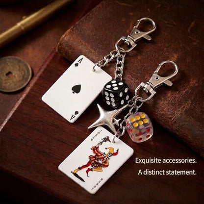 Novelty Poker and Billiards Keychain Keychains - Dice Pearl Bow Charm, Accessory for Backpacks, Purses, and Car Keys - color: Playing Card Dice Keychain