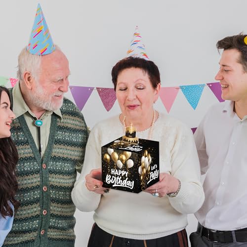 White Gold Birthday Money Box for Cash Pull, Happy Birthday Boxes Gifts for Money Pull Out Card, 50Pcs Transparent Bags - color: Gold