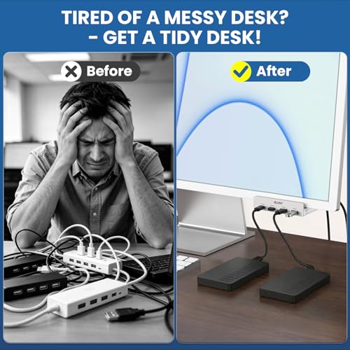 EJAY Desk Clamp USB Hub, 10Gbps Mountable USB C Hub Multiport Adapter, Aluminum Desktop Hub Desk Mount for iMac, Mac, PC, Under Desk USB Port Expander Splitter for Workstation, Silver - color: Silver