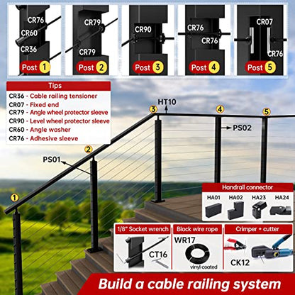Muzata 40 Pack 1/8" 30 Degree Angle Wheel Black Cable Railing Grommets ONLY for Angle 1/8" 5/32" 3/16" Wire Rope T316 Stainless Steel Protector Sleeves Deck Cable Railing Hardware Kit Metal Posts CR79 - size: 40P, style: Black For Stairs
