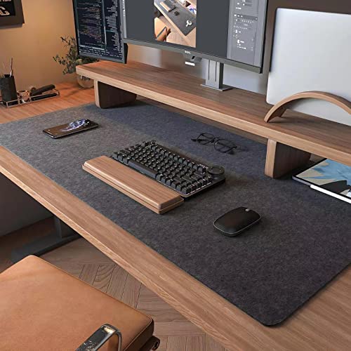 Large Felt Desk Mat,39.4''x19.69'' Non-Slip Full Keyboard and Mouse Pad,Computer Desk Mat for Home and Office,100x50CM Felt Desk Pad Protector (Dark Gray) - color: Dark Gray, size: 39.37''x19.69''