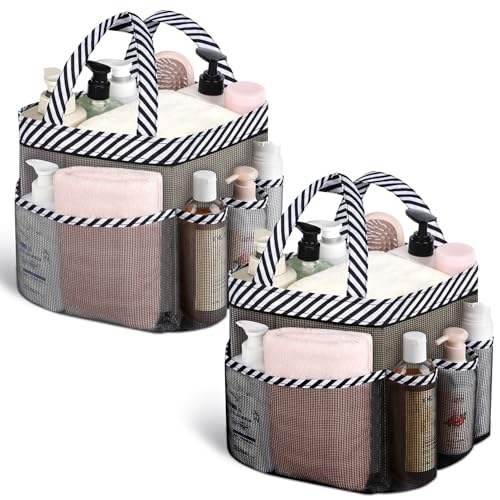 Attmu Mesh Shower Caddy Portable for College Dorm Room Camping Essentials, Shower Caddy Dorm with 9-Pockets, Large Capacity Hanging Basket Bathroom Bag for Toiletry, Swimming, Gym, Camp, Beach - color: Black Black