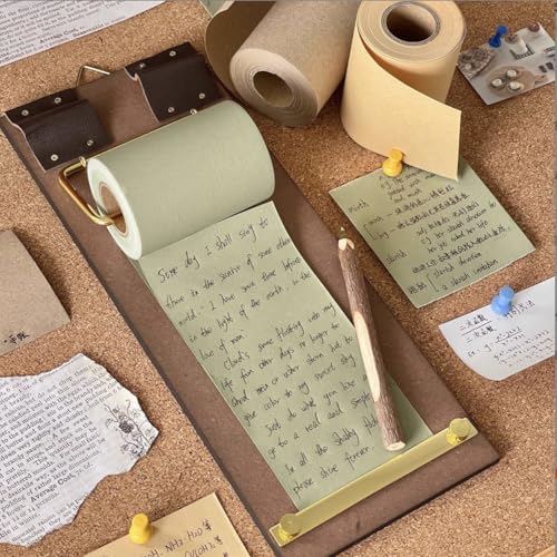 Retro Wall Mounted Memo Board with 1 Natural Dark Green Roll – Rustic Clipboard Notepad, Tearable Writing Pad for Notes, Menu, Kitchen, Café and Home Office Decoration - style: Dark Green Board + 1 Roll