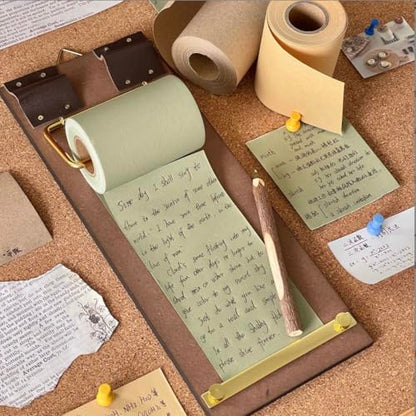 Retro Wall Mounted Memo Board with 1 Natural Dark Green Roll – Rustic Clipboard Notepad, Tearable Writing Pad for Notes, Menu, Kitchen, Café and Home Office Decoration - style: Dark Green Board + 1 Roll