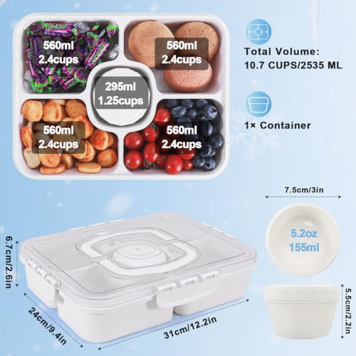 Chilled Snackle Box Container with Ice Pack & Insulated Bag, Large Snack Tray for Veggie Fruit Snacks, Portable Divided Serving Tray for Party, Picnic, Dishwasher Safe, BPA-Free - color: White + Ice Pack & Insulated Bag