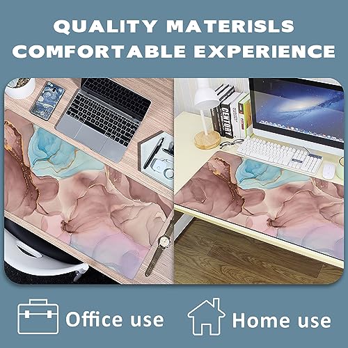 Abstract Fluid Art Extended Gaming Mouse Pad Transparent Waves and Golden Swirls Large Mouse Pad with Stitched Edges Anti-Slip Rubber Base Mouse Mat Desk Pad for Gaming and Office 35.4" x 15.7" - color: Transparent Waves and Golden Swirls