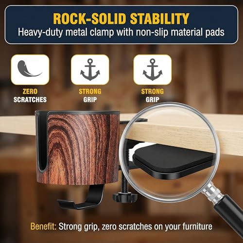 Luxury 2-in-1 Desk Cup Holder with Headphone Hanger for Office, Home, Gaming(Wooden Design) - color: WOODEN DESIGN
