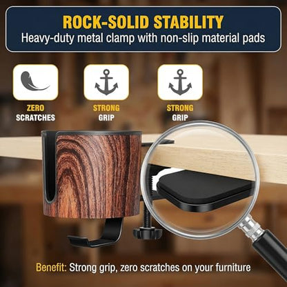Luxury 2-in-1 Desk Cup Holder with Headphone Hanger for Office, Home, Gaming(Wooden Design) - color: WOODEN DESIGN