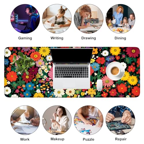 Mouse Pad, Large Anti-Slip with Stitched Edges Desk Mat Desktop Laptop Computer Desk Keyboard Mat,Table Protector Blotter Mat (Flower, 31.5" x 11.8") - color: Flower, size: 31.5" x 11.8"